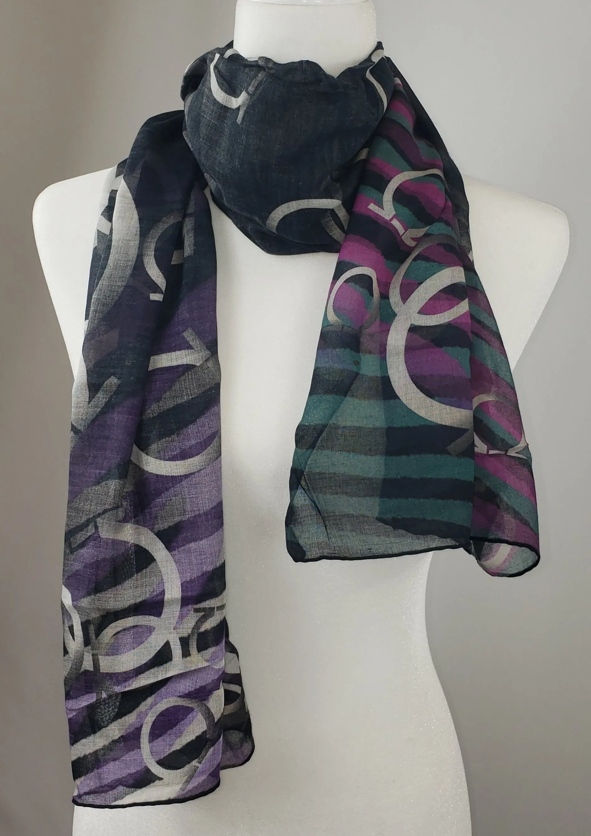 Salvatore Ferragamo Gancino Tiger Print Scarf in Black and Purple
