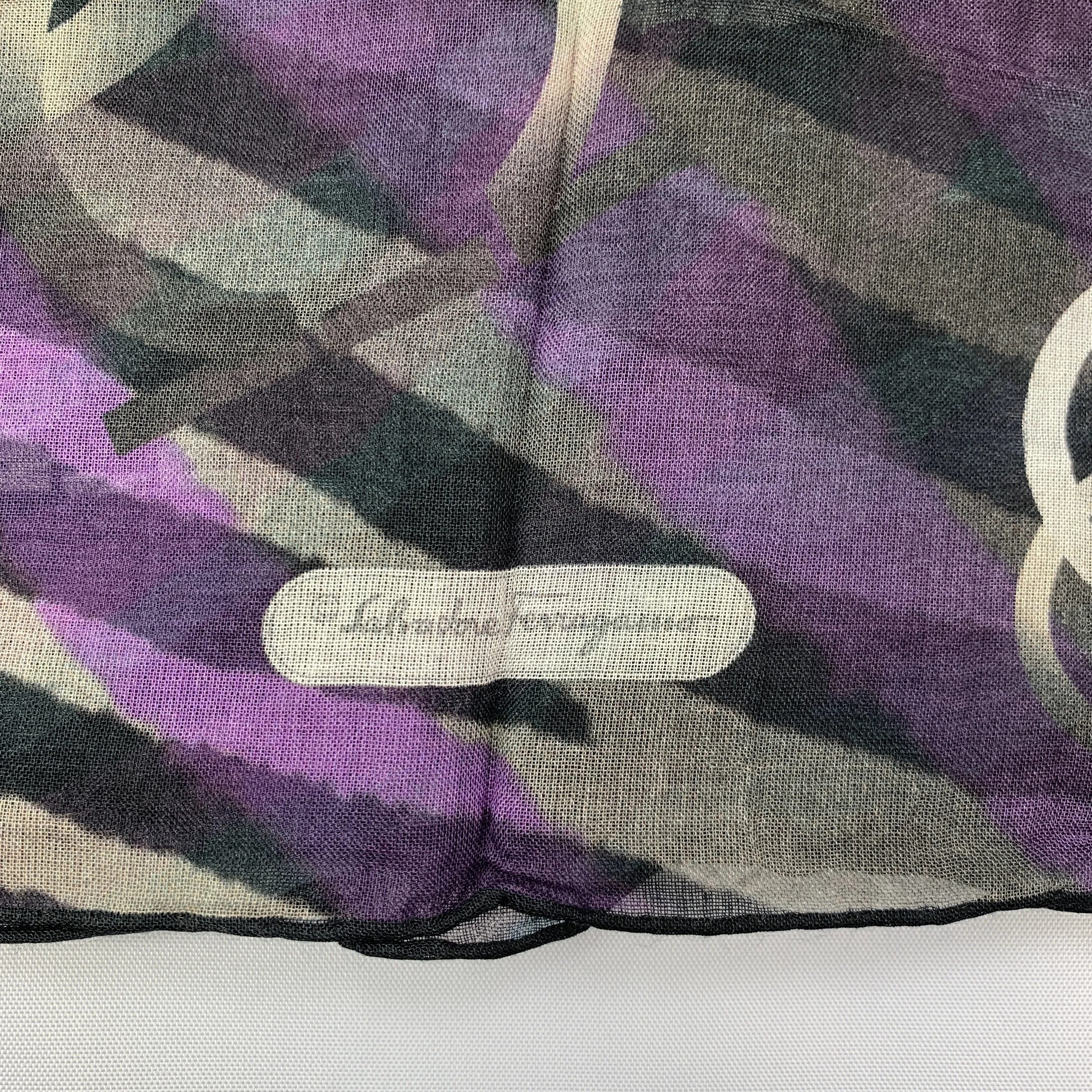 Salvatore Ferragamo Gancino Tiger Print Scarf in Black and Purple