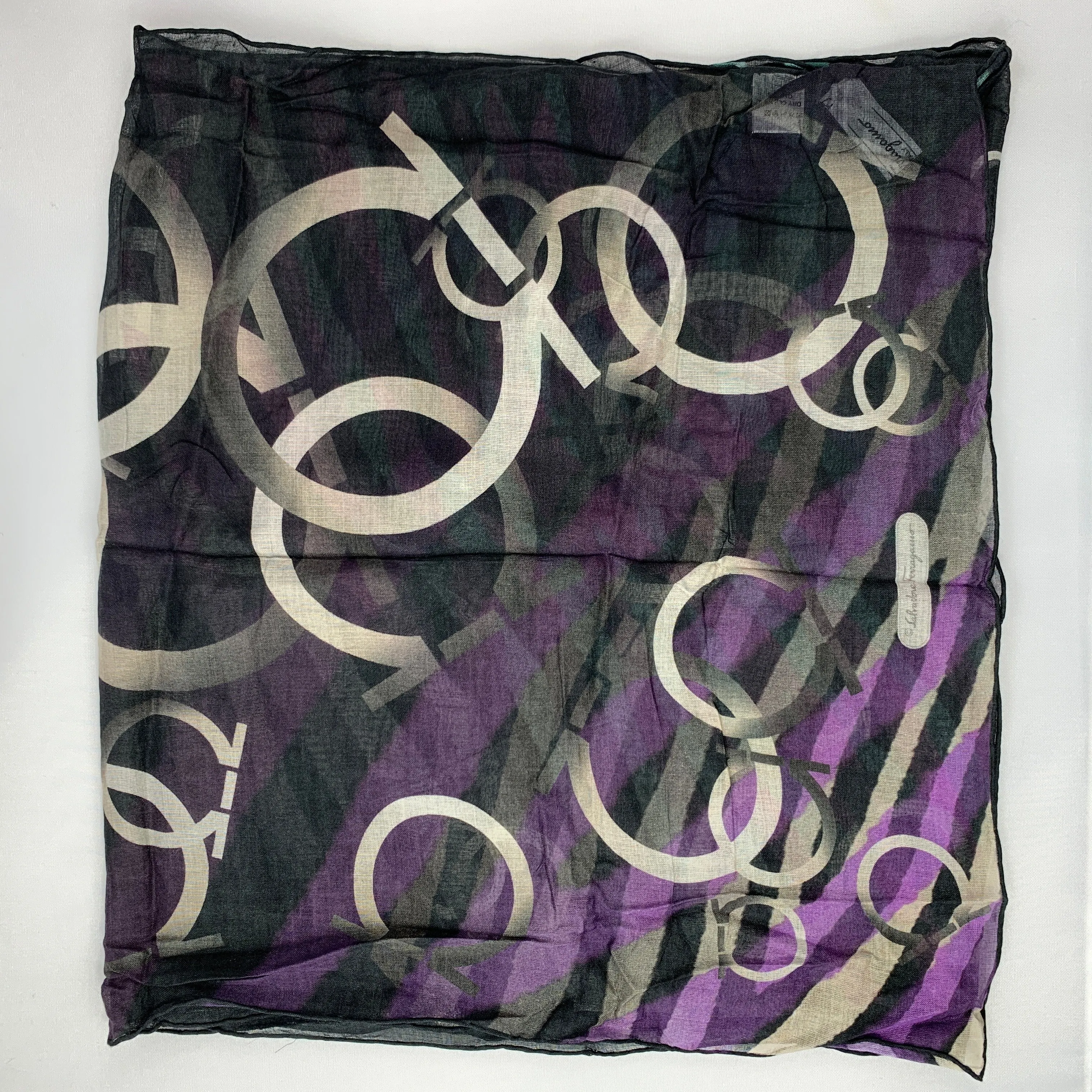 Salvatore Ferragamo Gancino Tiger Print Scarf in Black and Purple