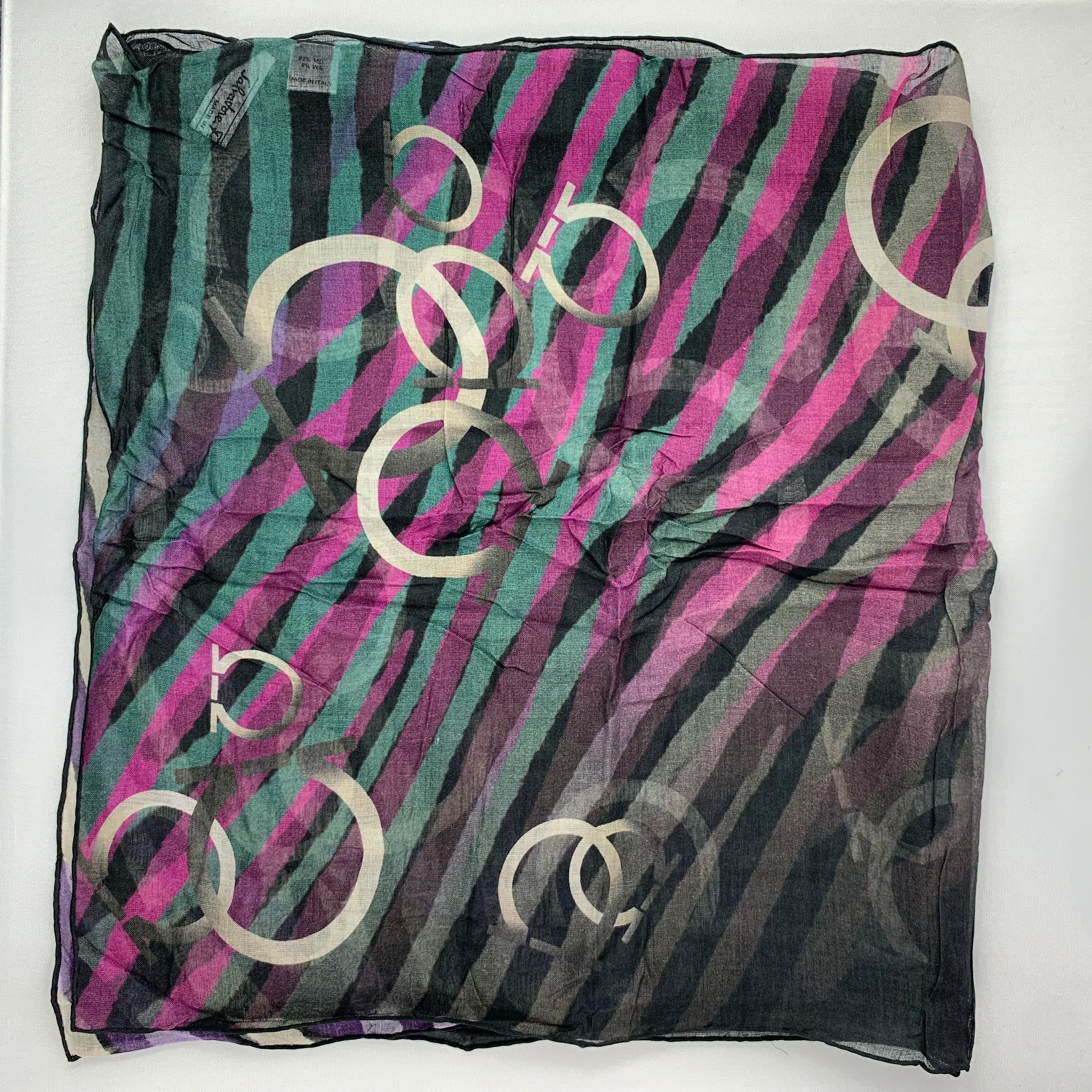 Salvatore Ferragamo Gancino Tiger Print Scarf in Black and Purple