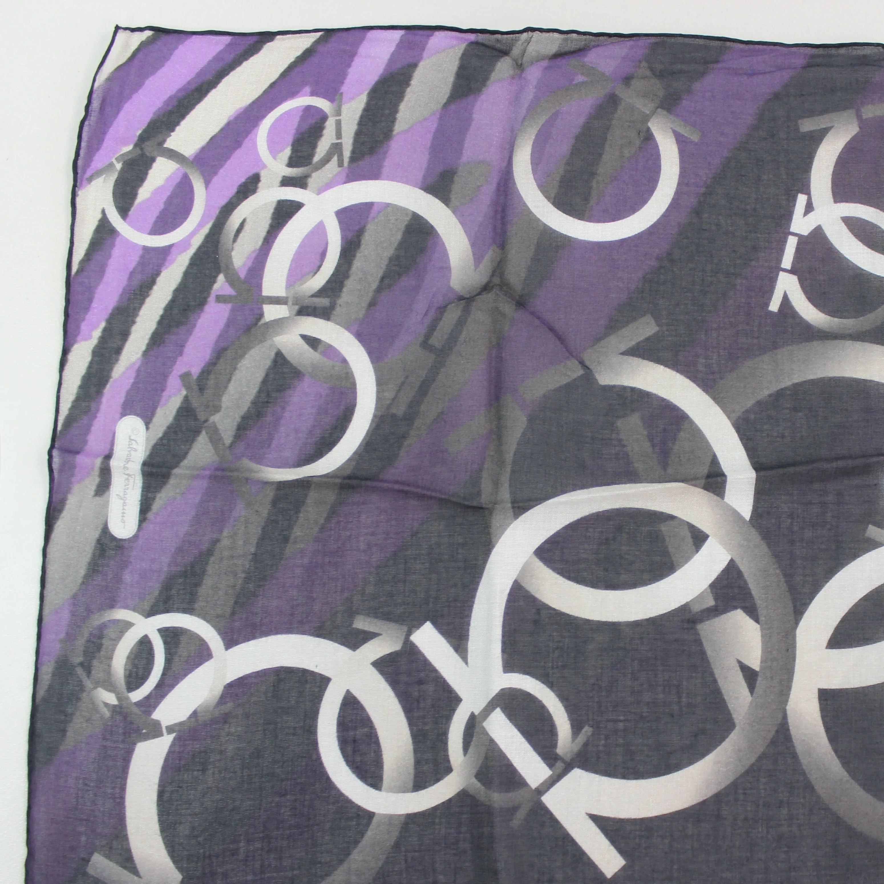 Salvatore Ferragamo Gancino Tiger Print Scarf in Black and Purple