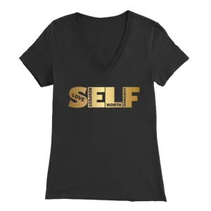 Self Love V-Neck T-Shirt - Gold Motivation | Self Confidence | Self Respect | Self Worth