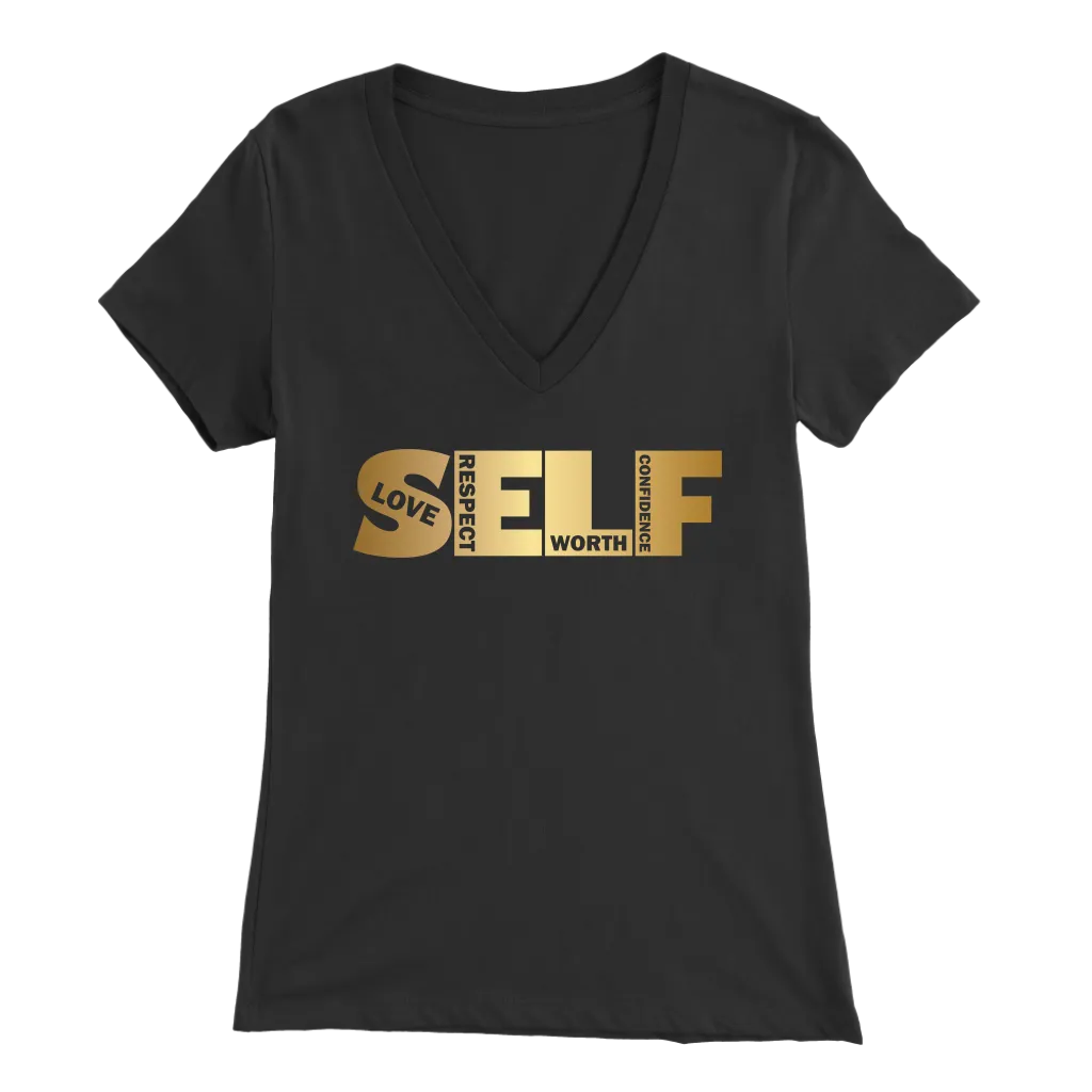Self Love V-Neck T-Shirt - Gold Motivation | Self Confidence | Self Respect | Self Worth