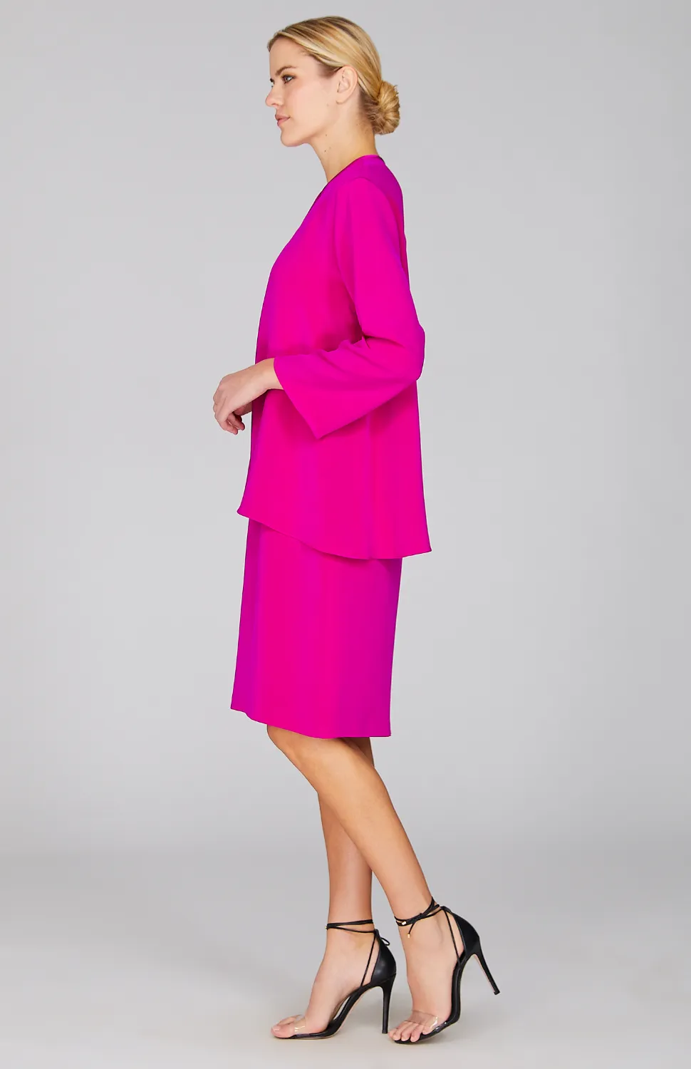 Silk Long Sleeve Jacket w/Satin Bias Detail