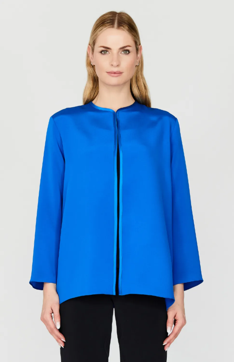 Silk Long Sleeve Jacket w/Satin Bias Detail