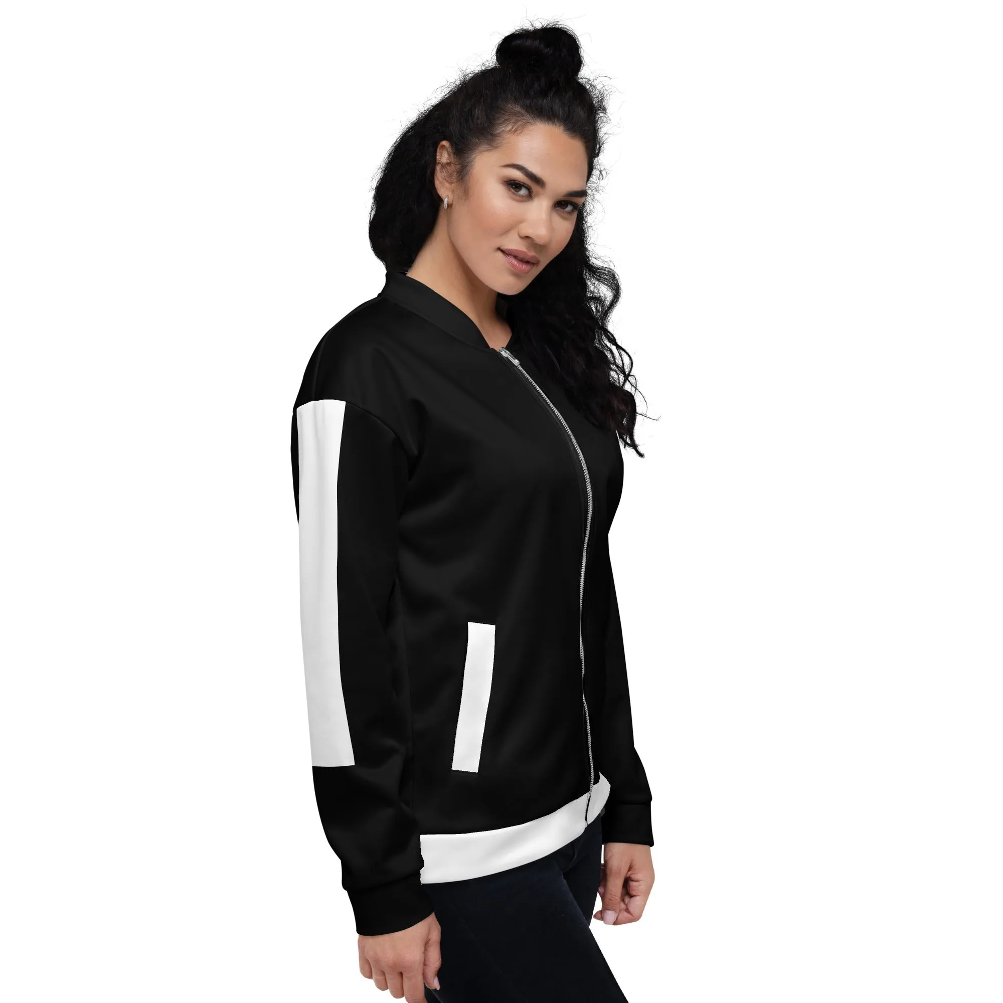 Simple Black & White Logo Unisex Bomber Jacket - Black