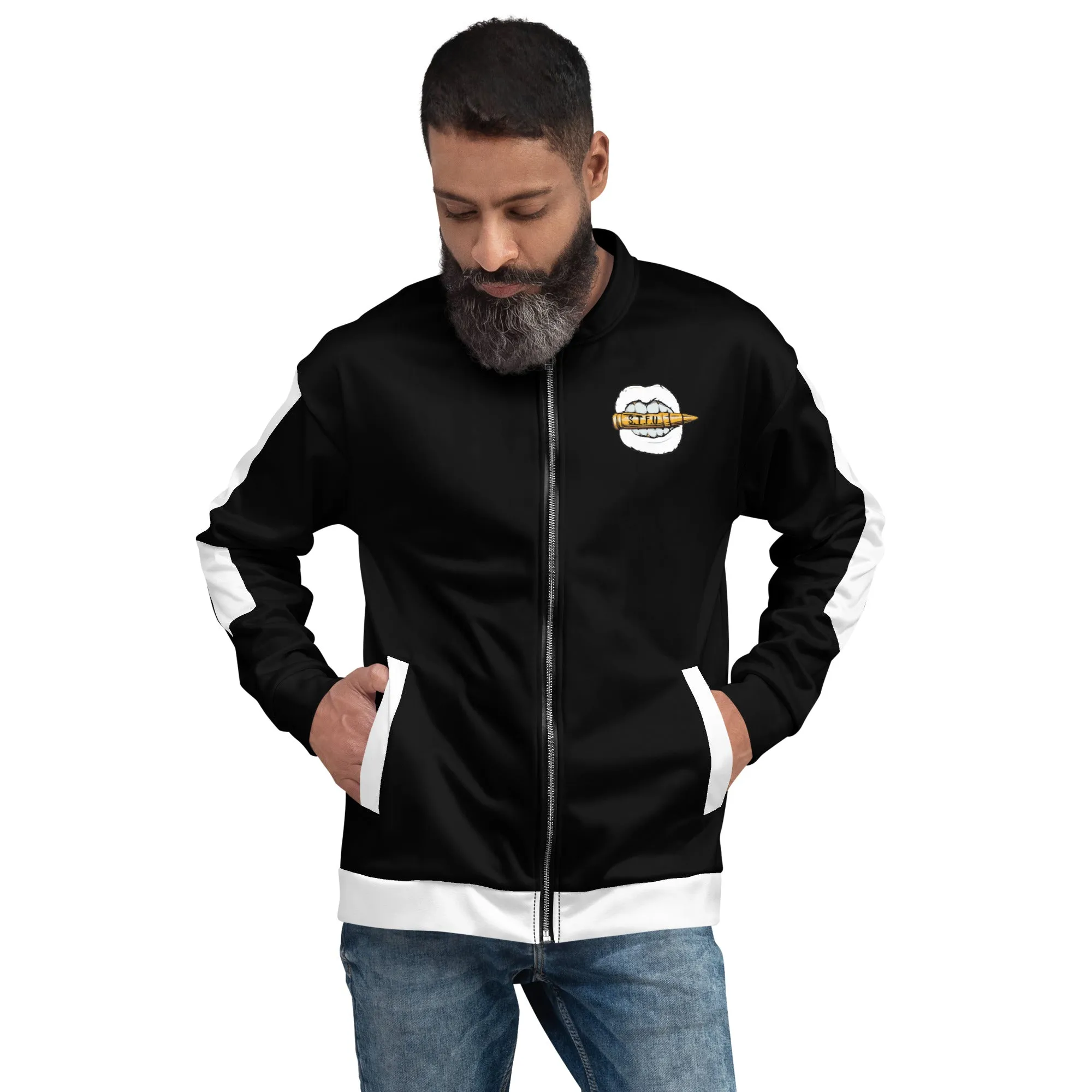 Simple Black & White Logo Unisex Bomber Jacket - Black