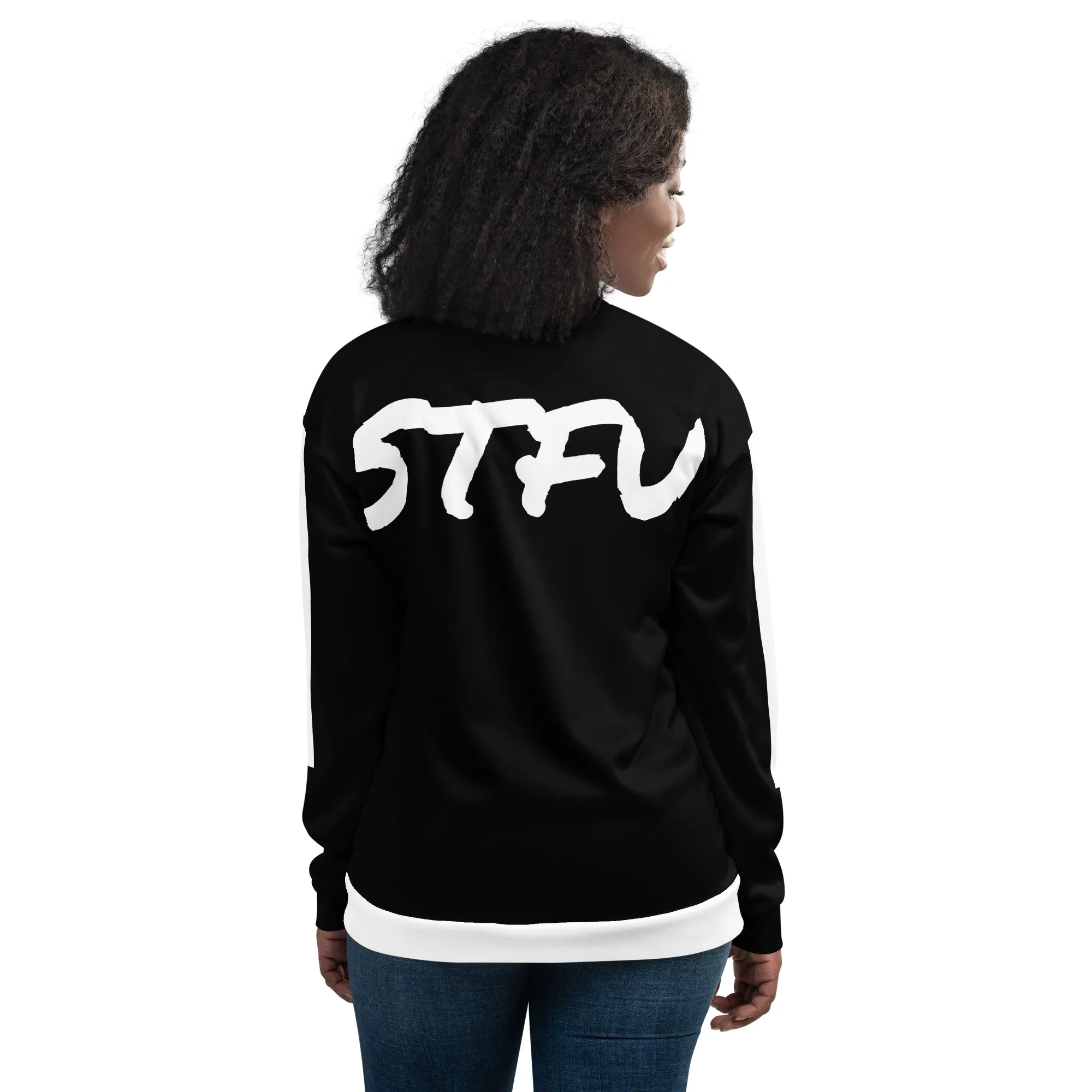 Simple Black & White Logo Unisex Bomber Jacket - Black