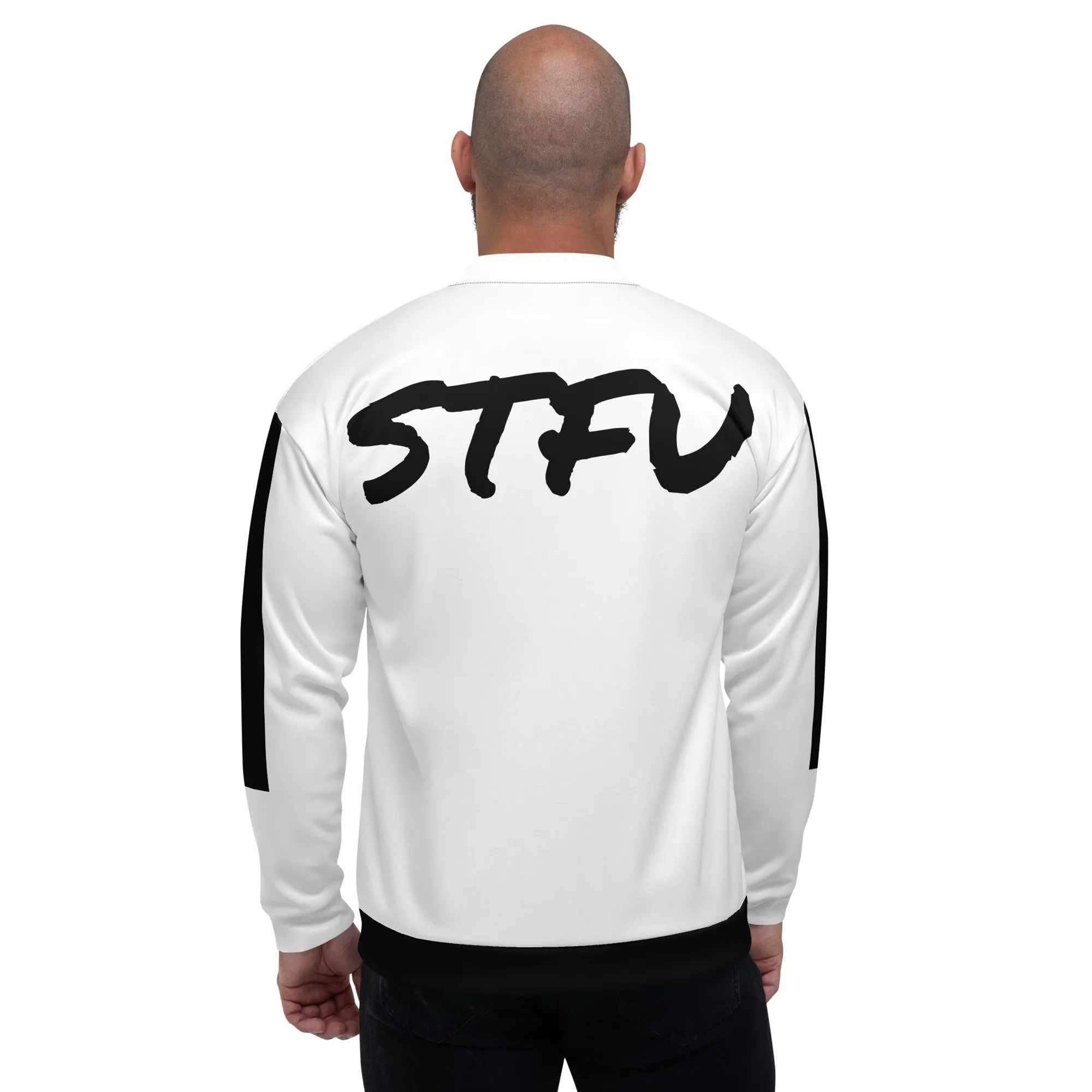 Simple Black & White Logo Unisex Bomber Jacket - White