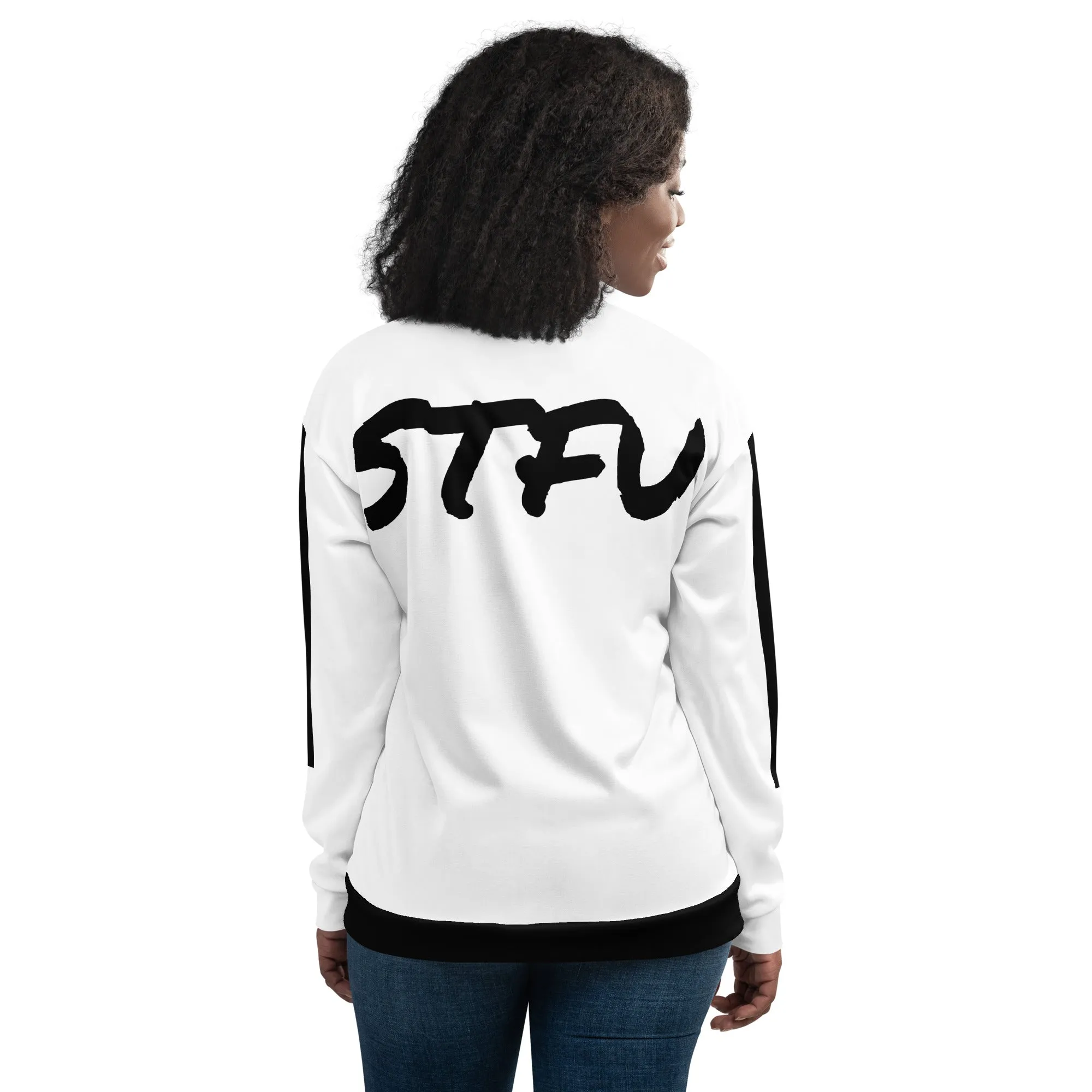 Simple Black & White Logo Unisex Bomber Jacket - White