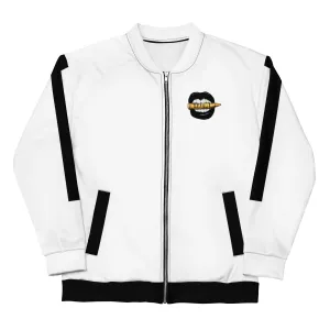Simple Black & White Logo Unisex Bomber Jacket - White