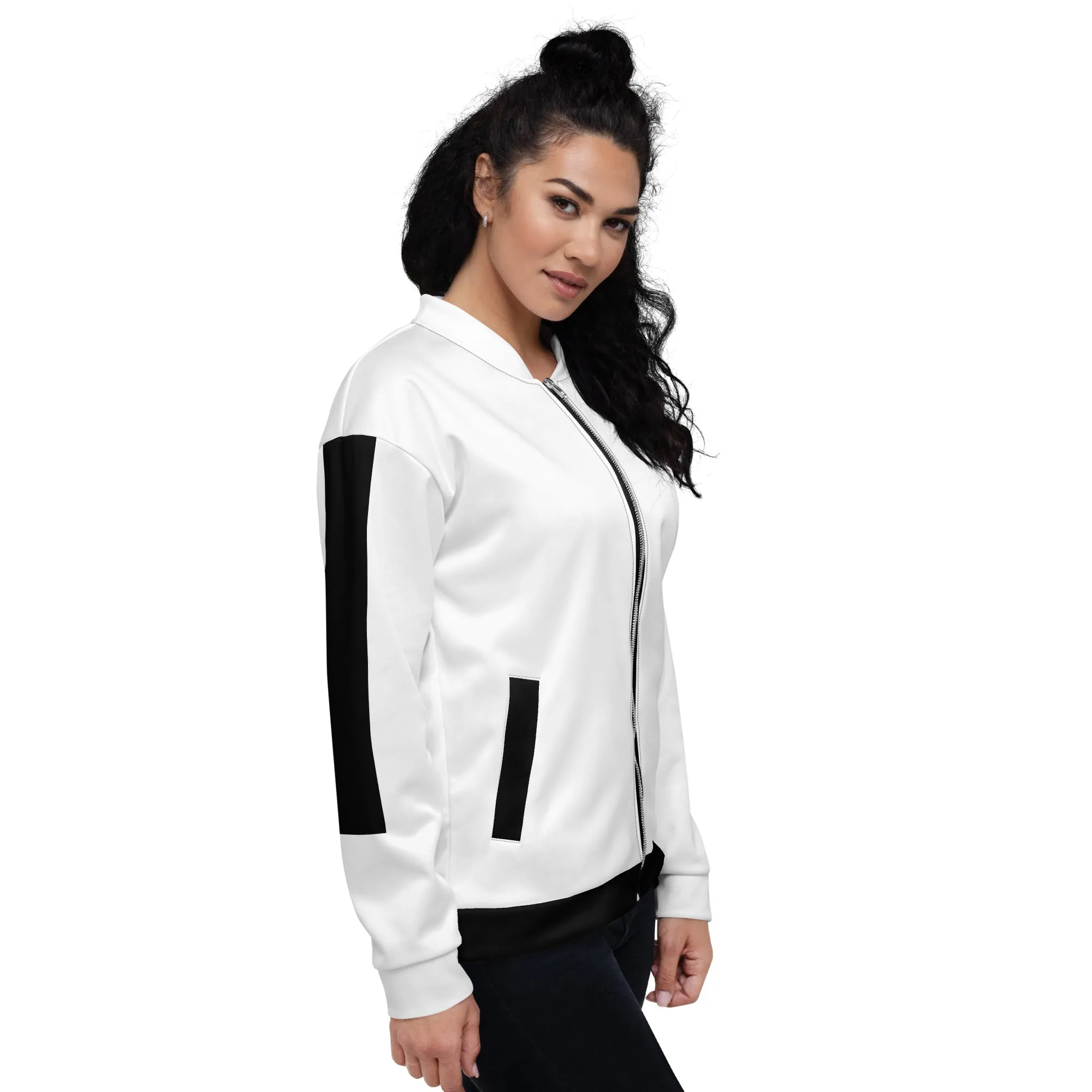 Simple Black & White Logo Unisex Bomber Jacket - White
