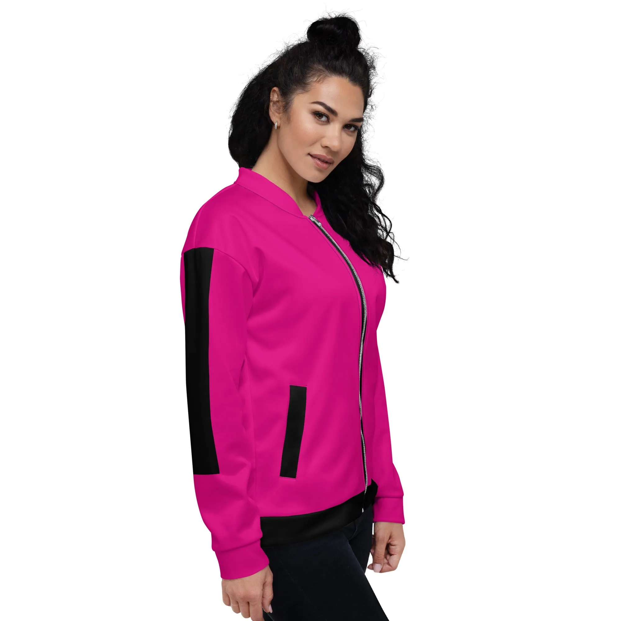 Simple Black Logo Unisex Bomber Jacket - Pink