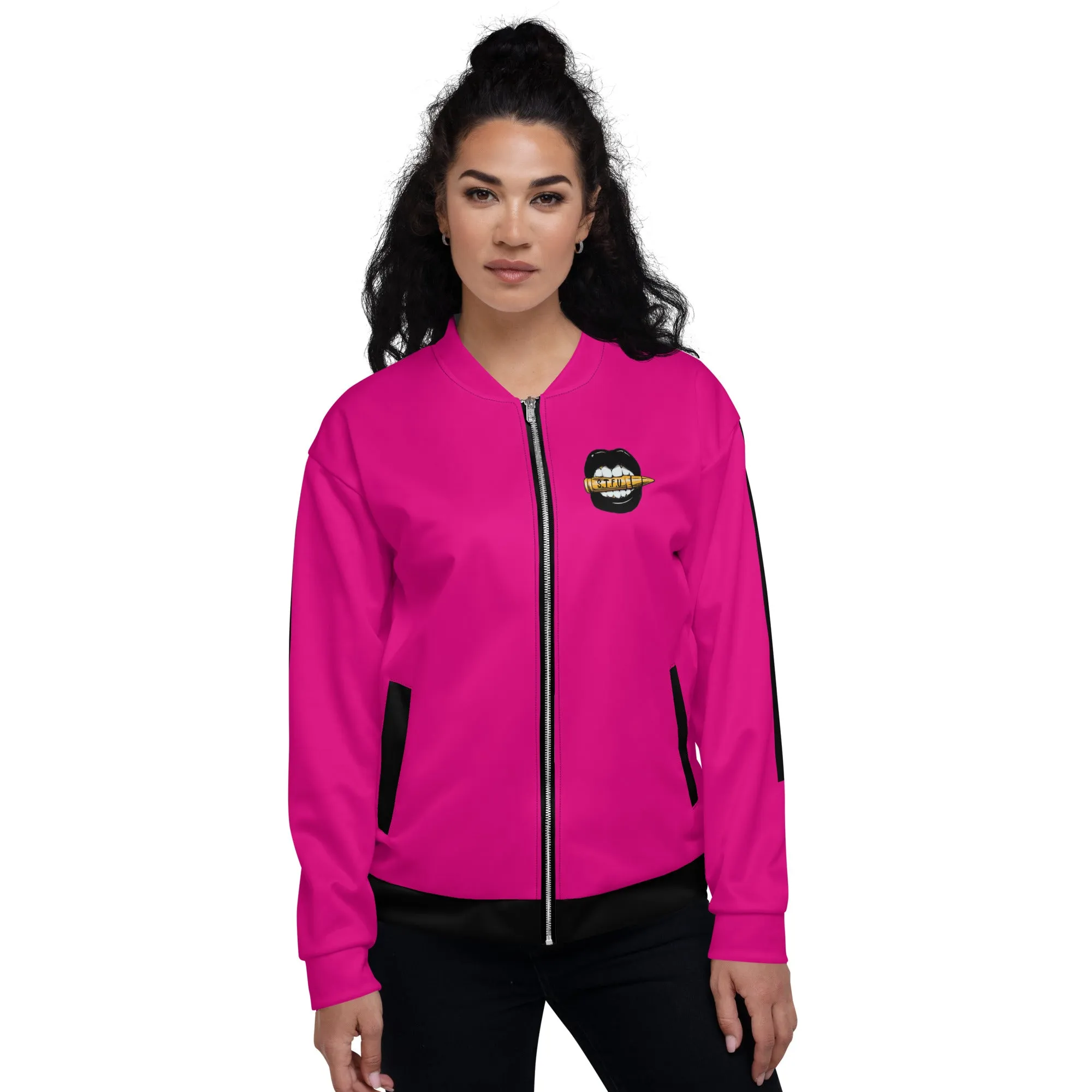 Simple Black Logo Unisex Bomber Jacket - Pink