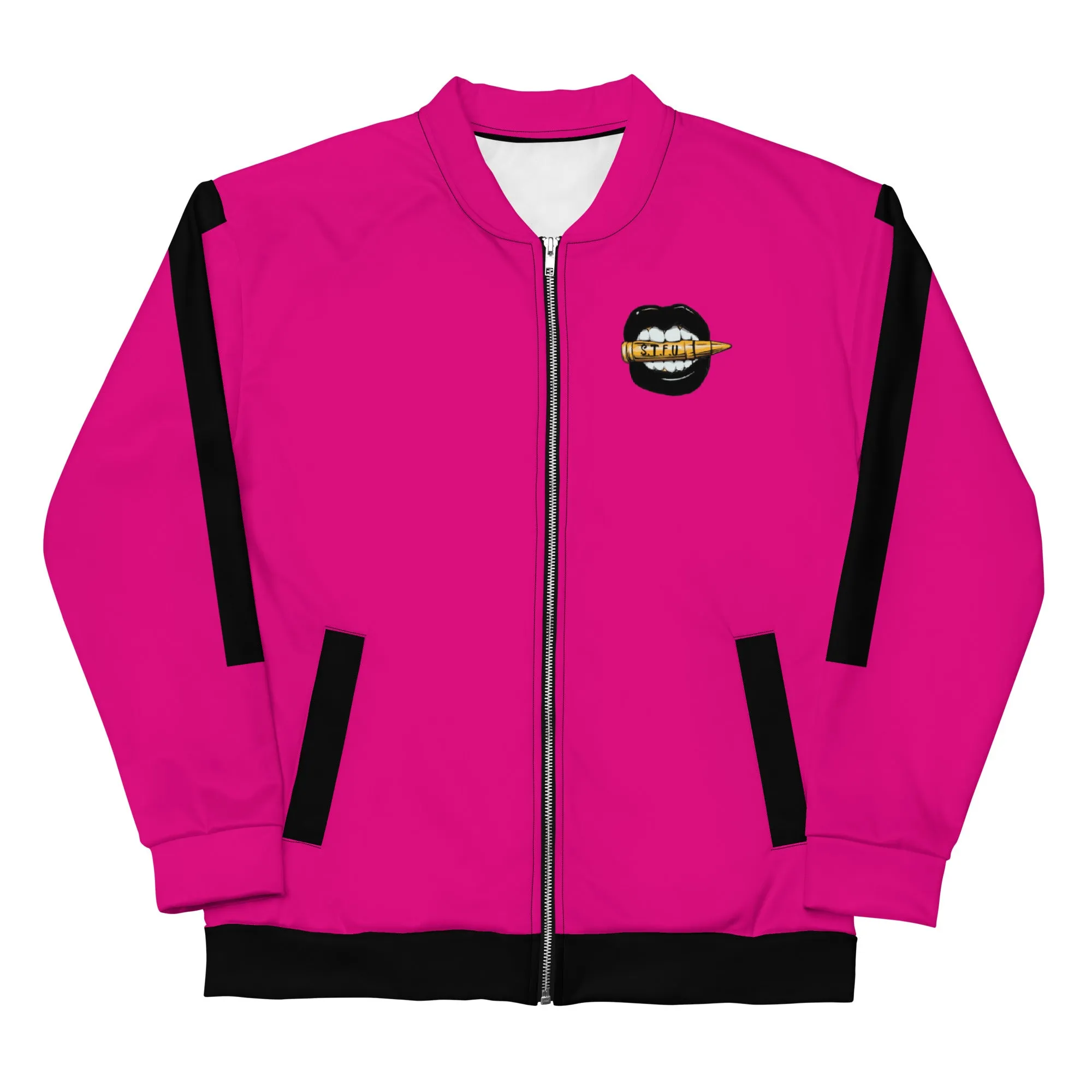Simple Black Logo Unisex Bomber Jacket - Pink
