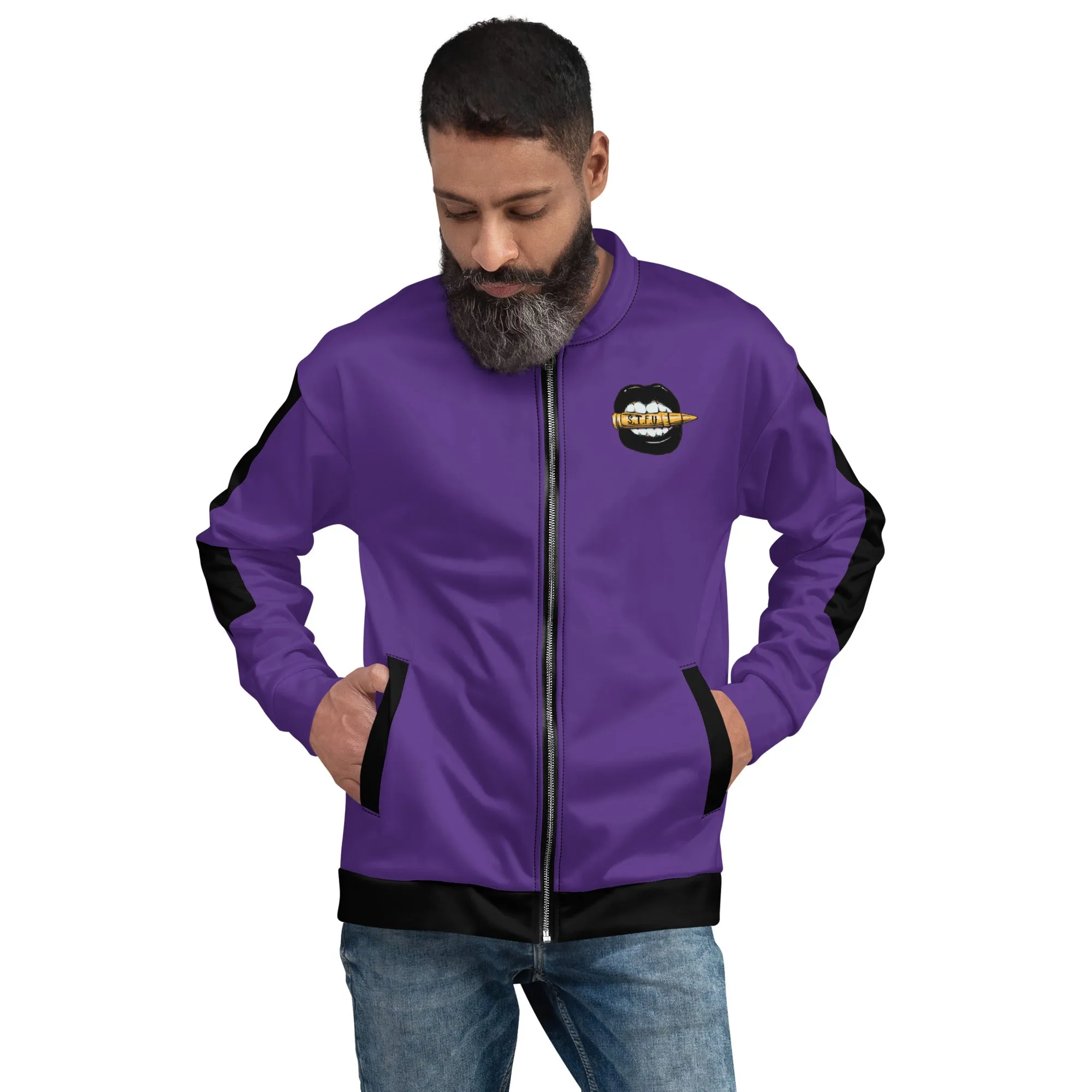 Simple Black Logo Unisex Bomber Jacket - Purple
