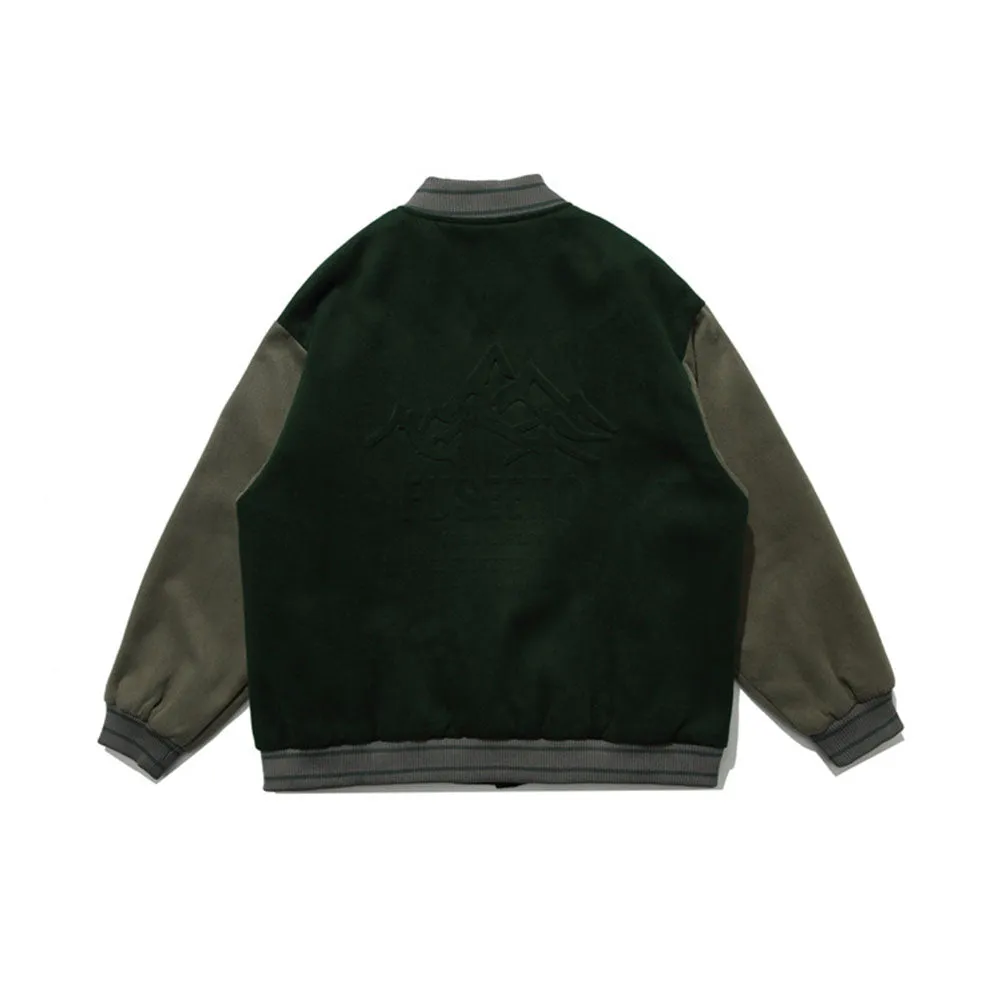 Simple Patchwork Suede Baseball Jacket