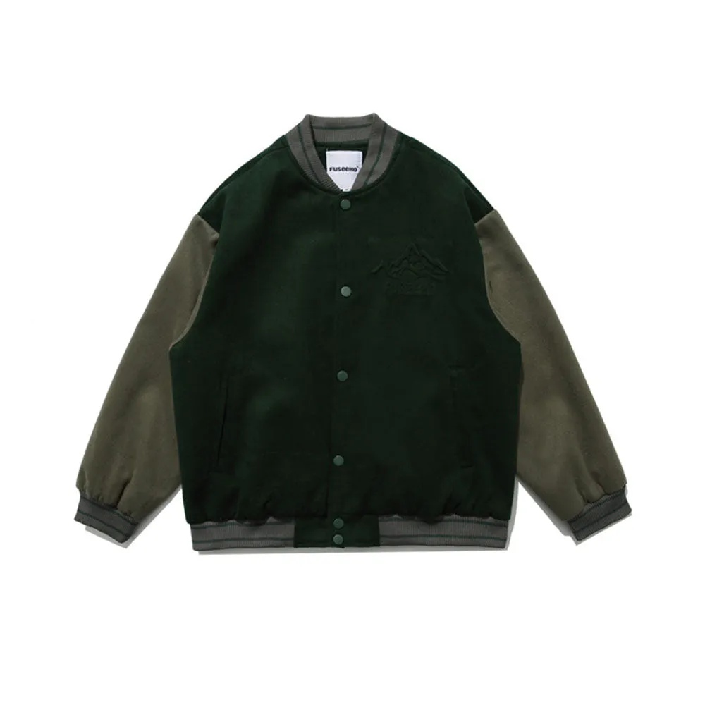 Simple Patchwork Suede Baseball Jacket