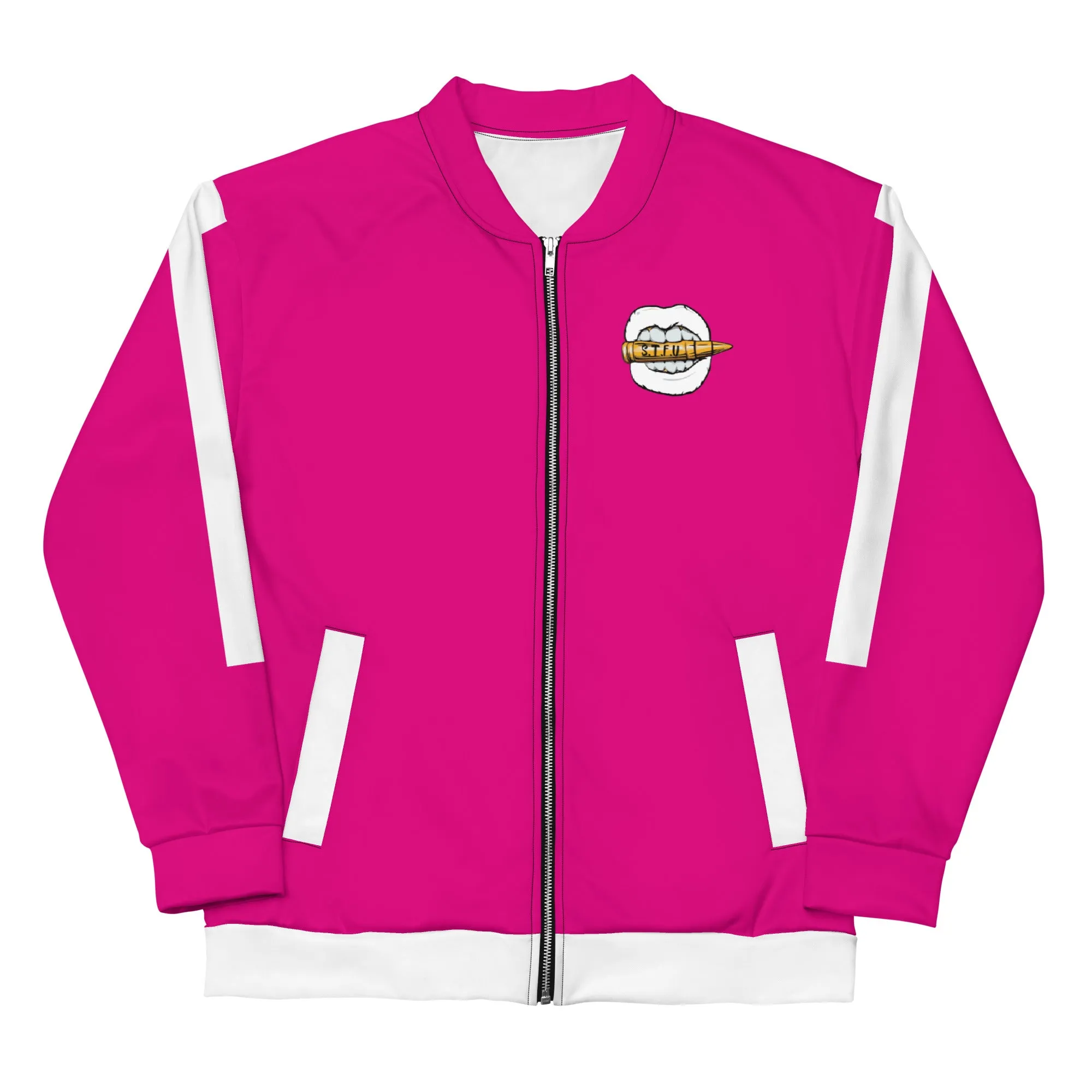 Simple White Logo Unisex Bomber Jacket - Pink