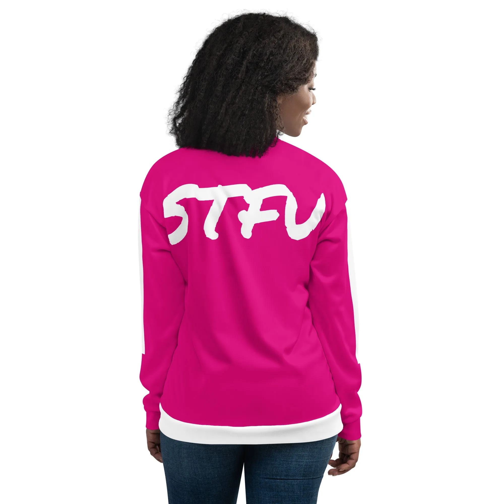 Simple White Logo Unisex Bomber Jacket - Pink