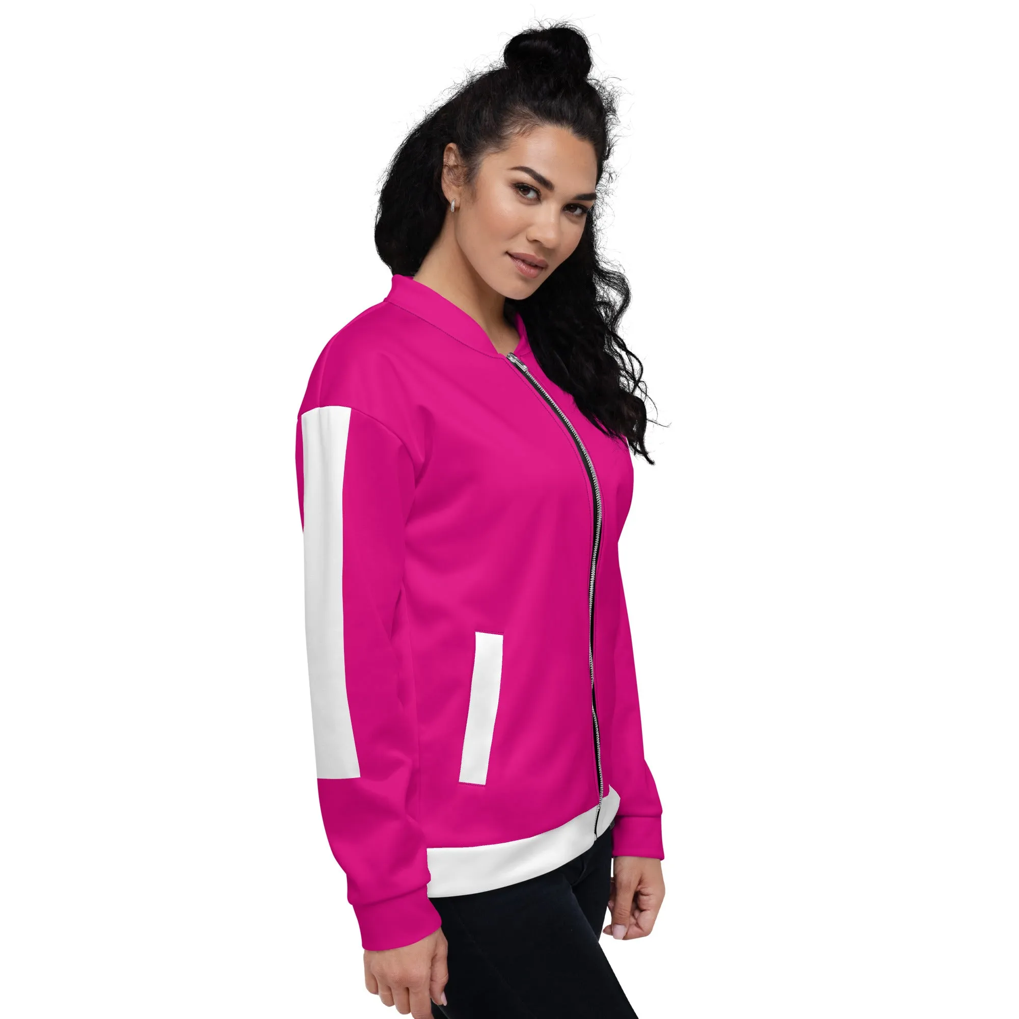 Simple White Logo Unisex Bomber Jacket - Pink