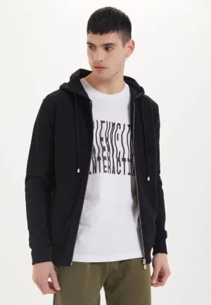 Siyah Basic Fermuarlı Cepli Pamuklu Regular Fit Kapüşonlu Erkek Sweatshirt ESSENTIALS ZIP HOODIE