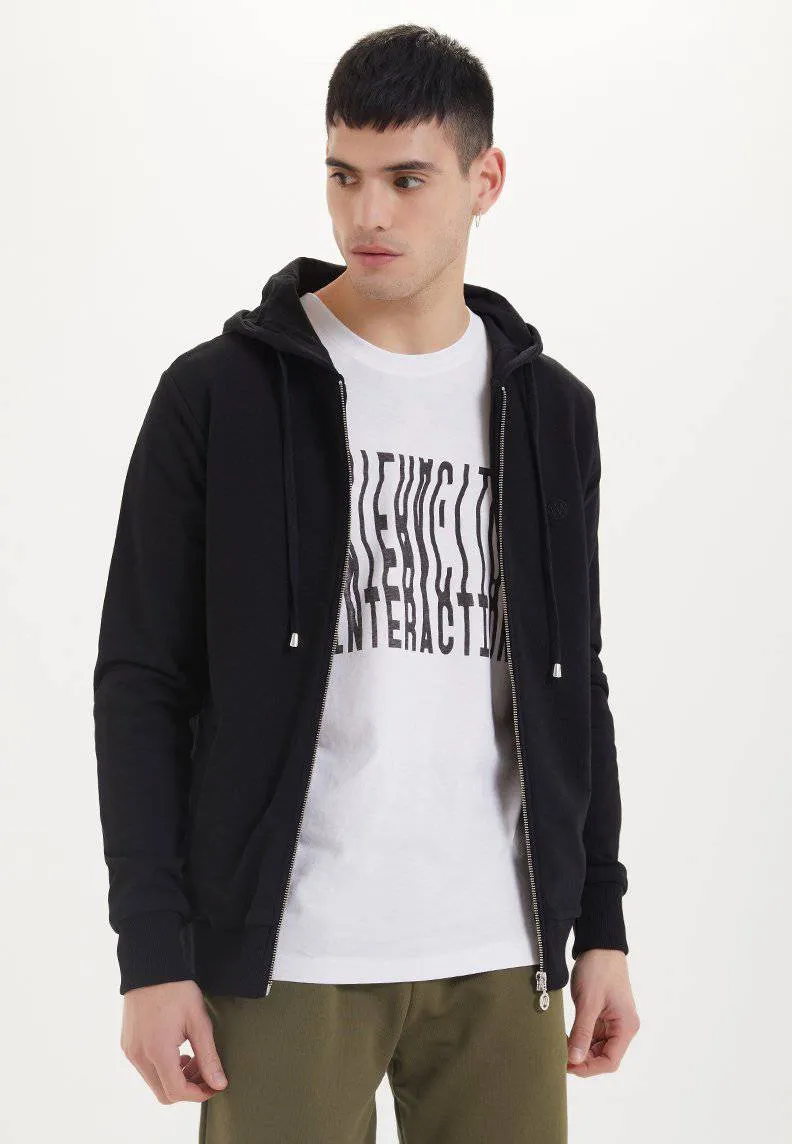 Siyah Basic Fermuarlı Cepli Pamuklu Regular Fit Kapüşonlu Erkek Sweatshirt ESSENTIALS ZIP HOODIE