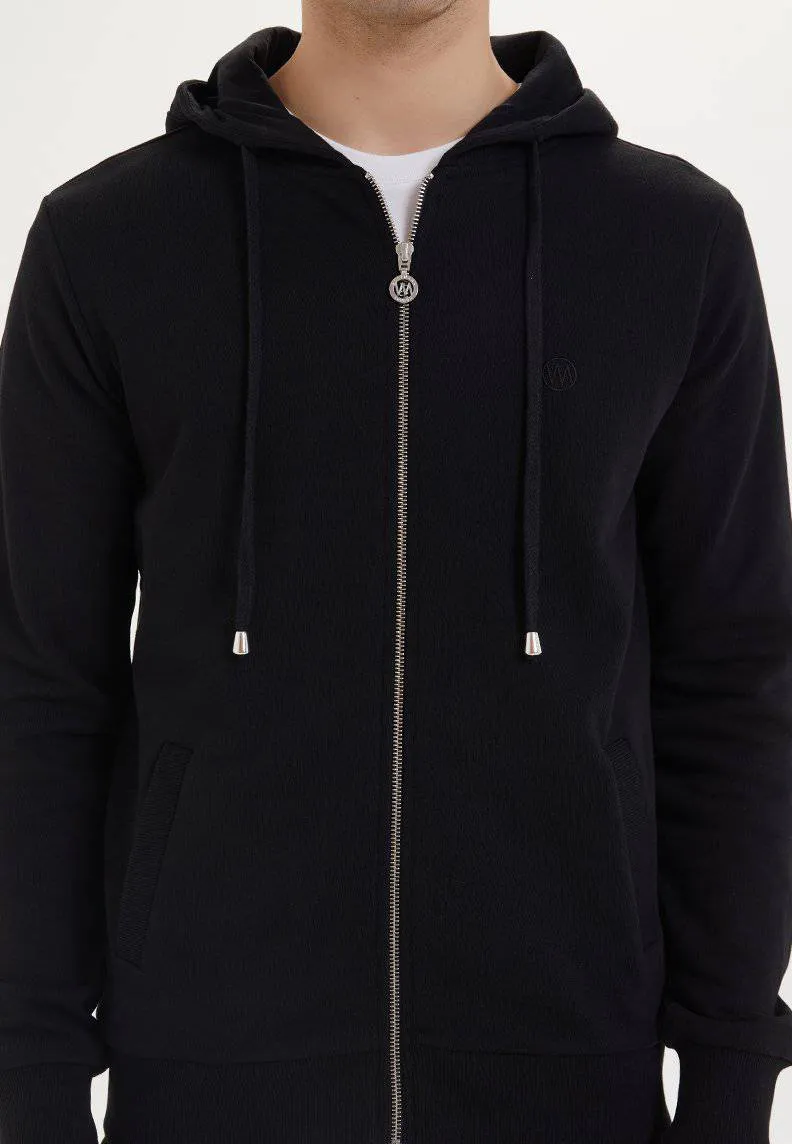 Siyah Basic Fermuarlı Cepli Pamuklu Regular Fit Kapüşonlu Erkek Sweatshirt ESSENTIALS ZIP HOODIE