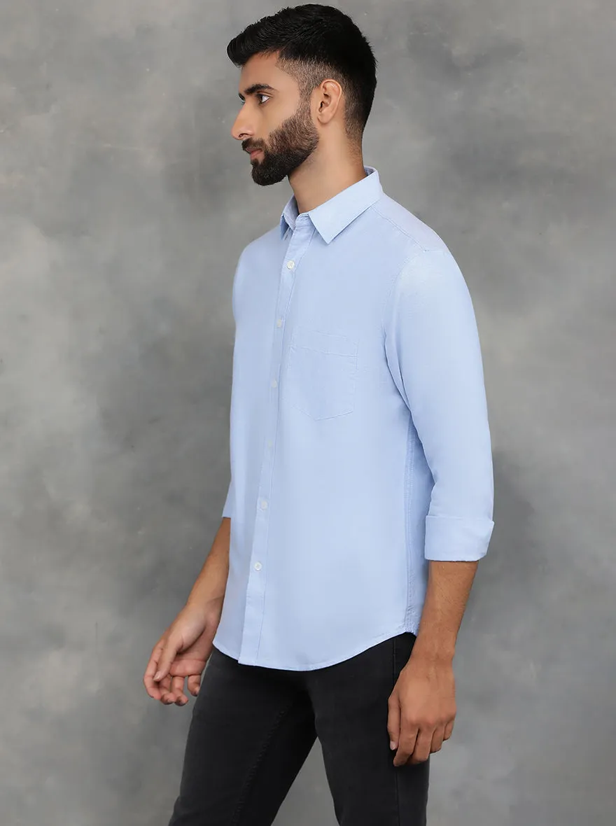 Sky Blue Solid Slim Fit Casual Shirt | GreenFibre