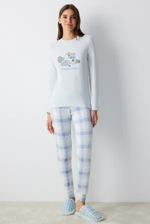 Sleepy Gingham Light Blue Thermal Pajama Bottoms