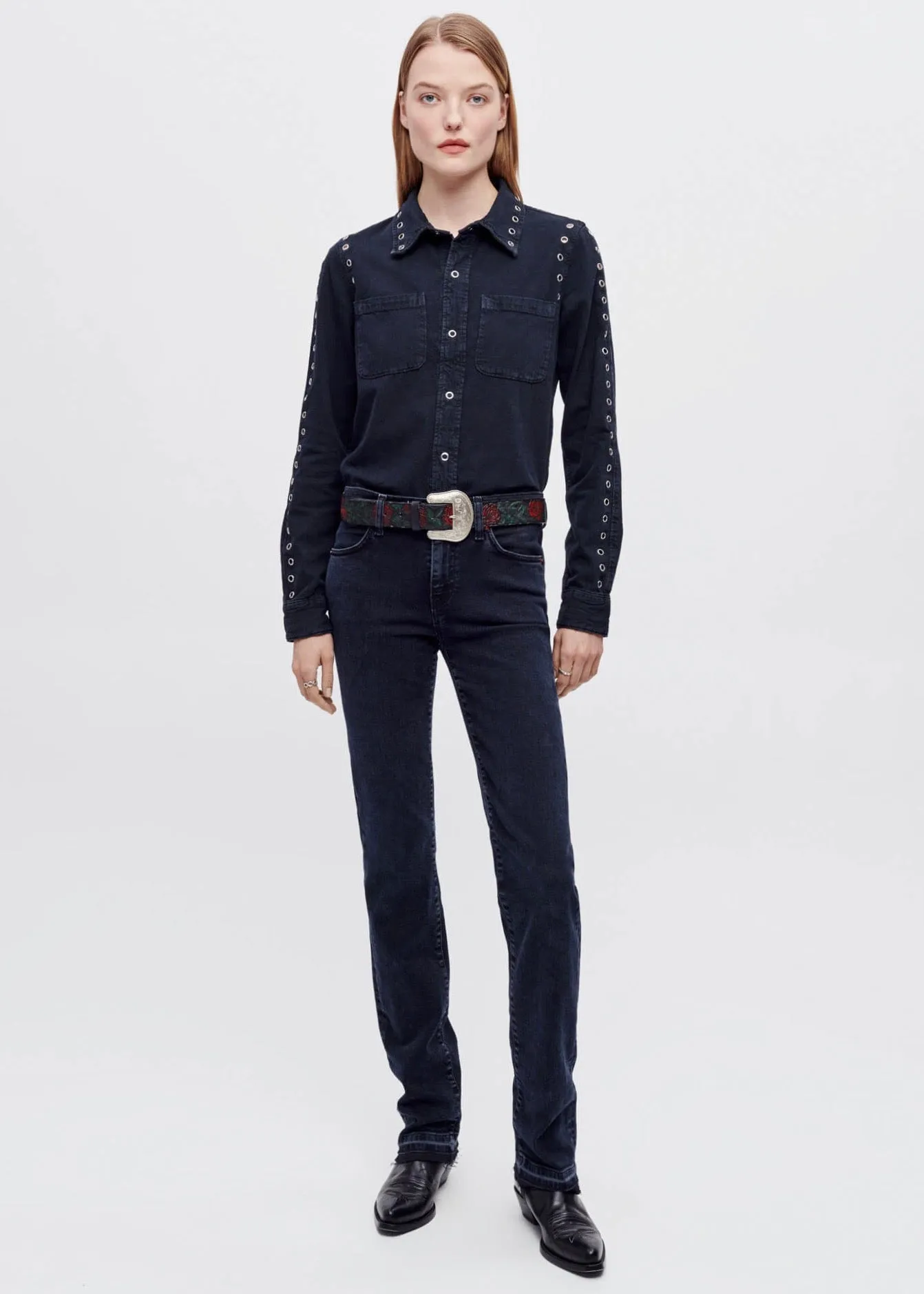 Slim Denim Shirt (Grommet Blacken Blue)
