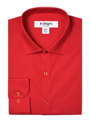 Slim Fit Cotton Convertible Cuff Dress Shirt Red S-S100