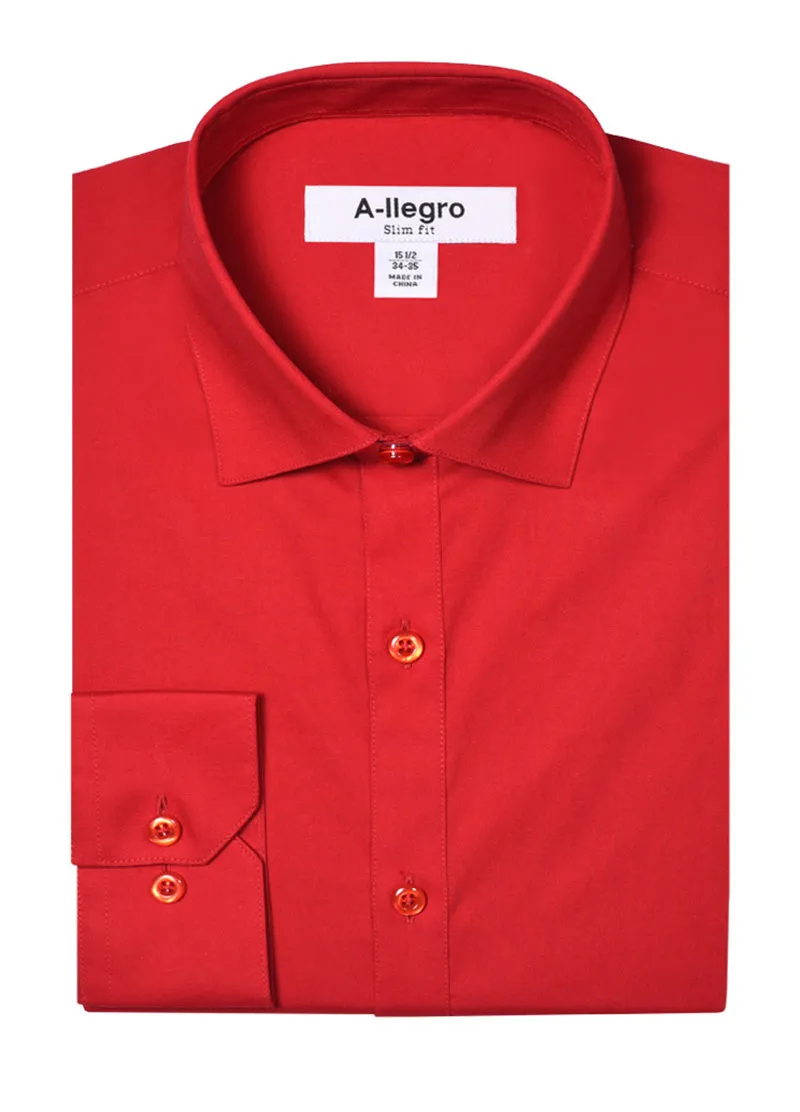 Slim Fit Cotton Convertible Cuff Dress Shirt Red S-S100
