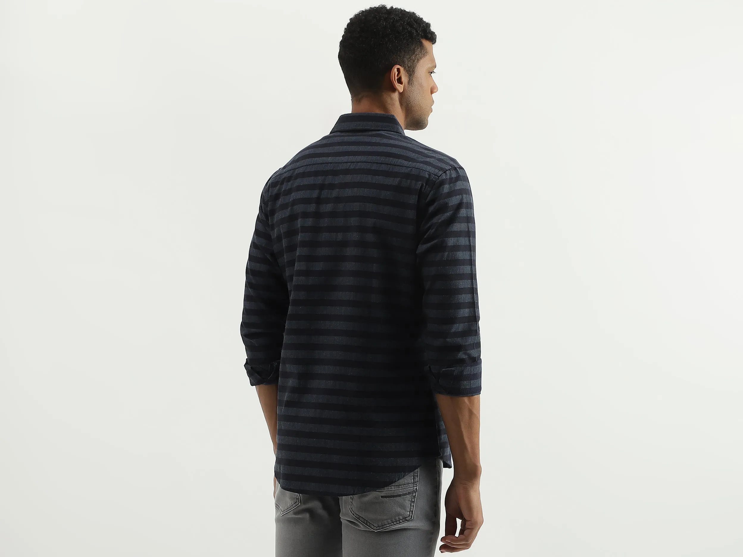 Slim Fit Spread Collar Striped Shirt