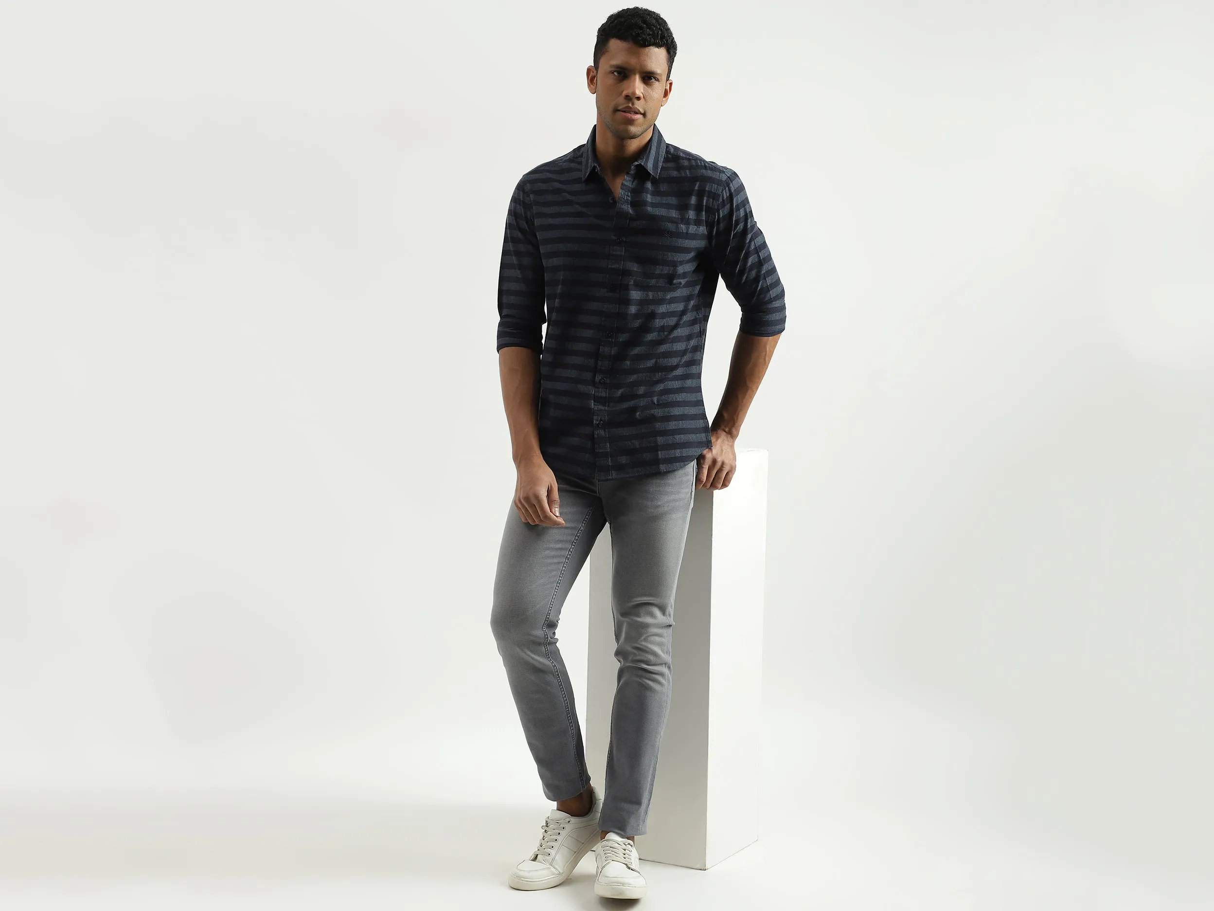 Slim Fit Spread Collar Striped Shirt