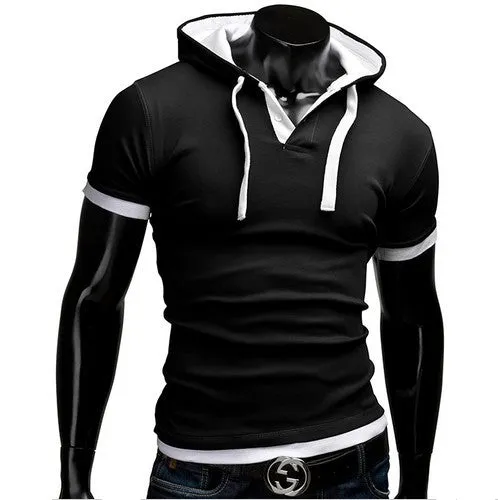 Slim Fitness Hooded Short-Sleeved Slim T shirt for men