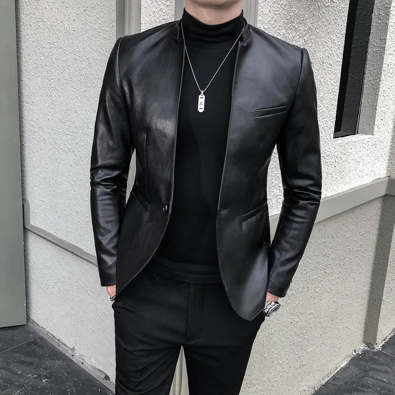 Slim Trend Fashion Brand Simple Leather Jacket Jacket Men