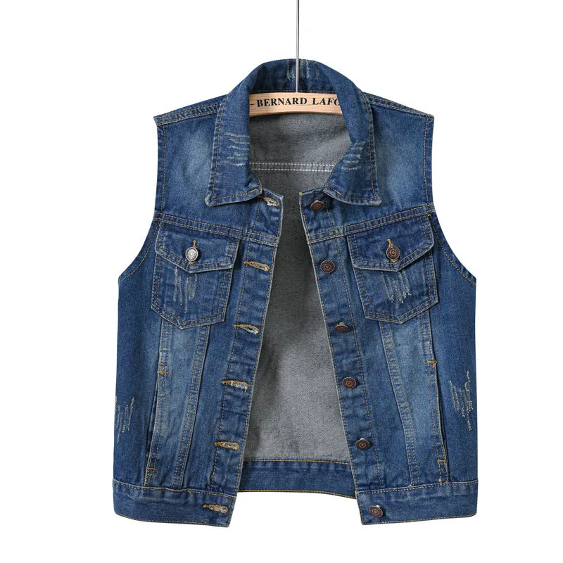 Slim Women's Sleeveless Denim Vest with Multi-Color Selection