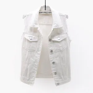 Slim Women's Sleeveless Denim Vest with Multi-Color Selection