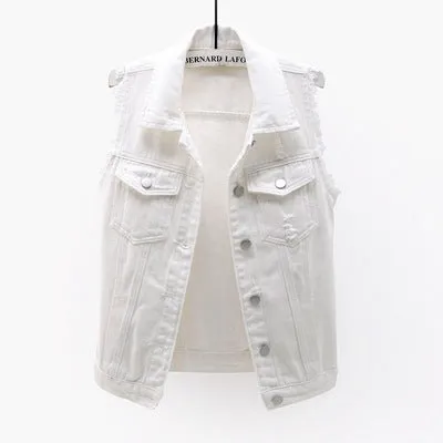Slim Women's Sleeveless Denim Vest with Multi-Color Selection