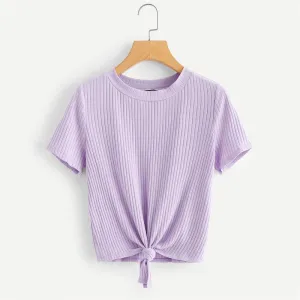 Solid Bow Tie Ribbed T-Shirt