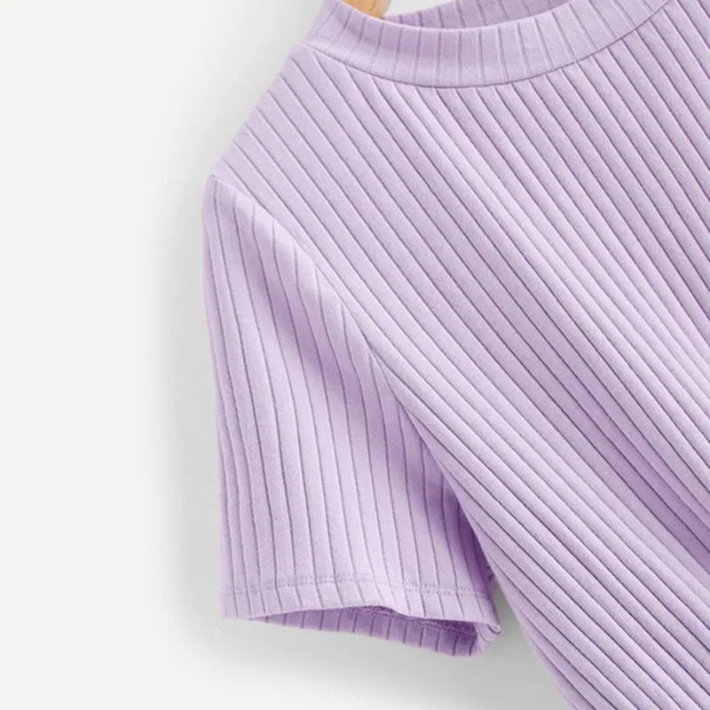 Solid Bow Tie Ribbed T-Shirt