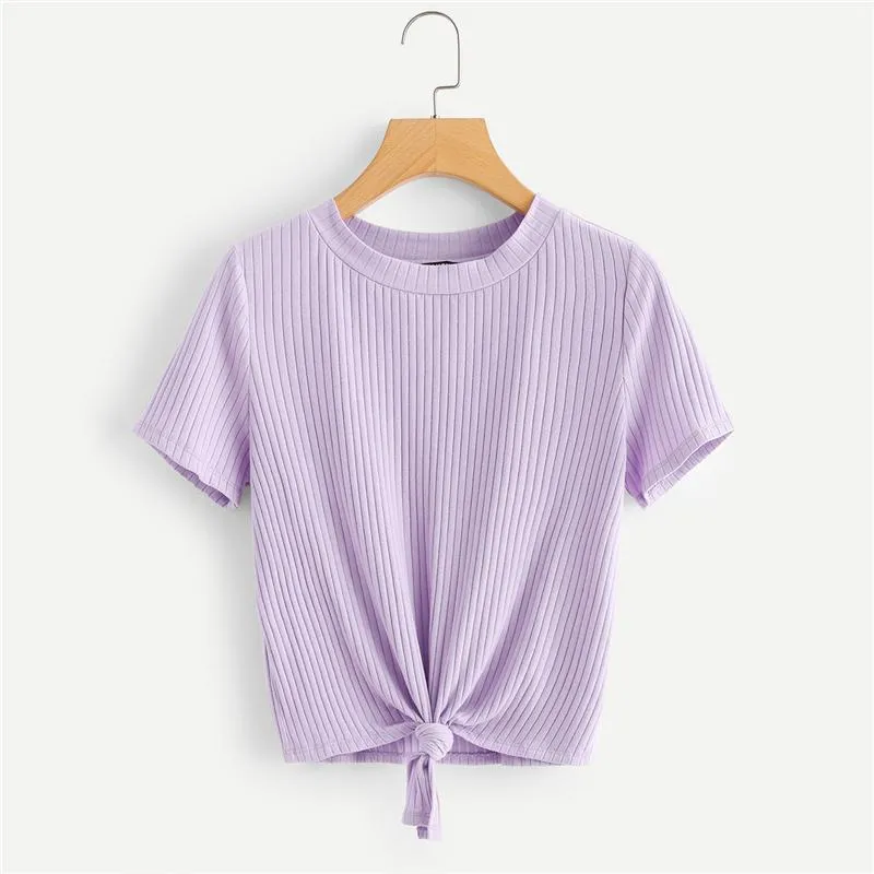 Solid Bow Tie Ribbed T-Shirt