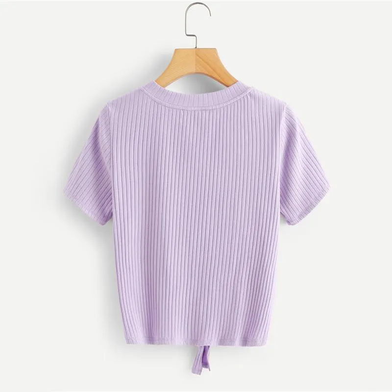 Solid Bow Tie Ribbed T-Shirt