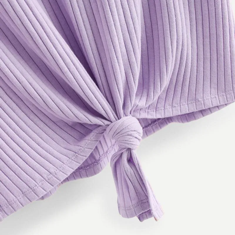 Solid Bow Tie Ribbed T-Shirt