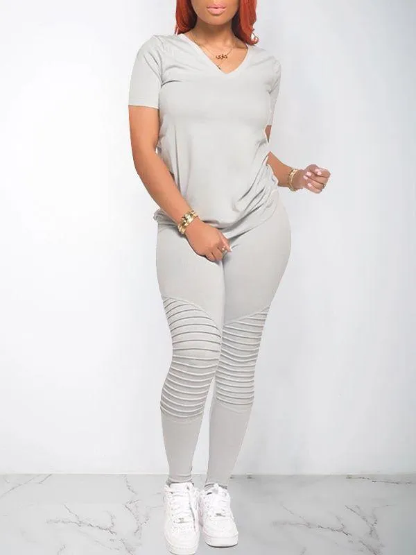 Solid V-Neck Tee & Pants Set