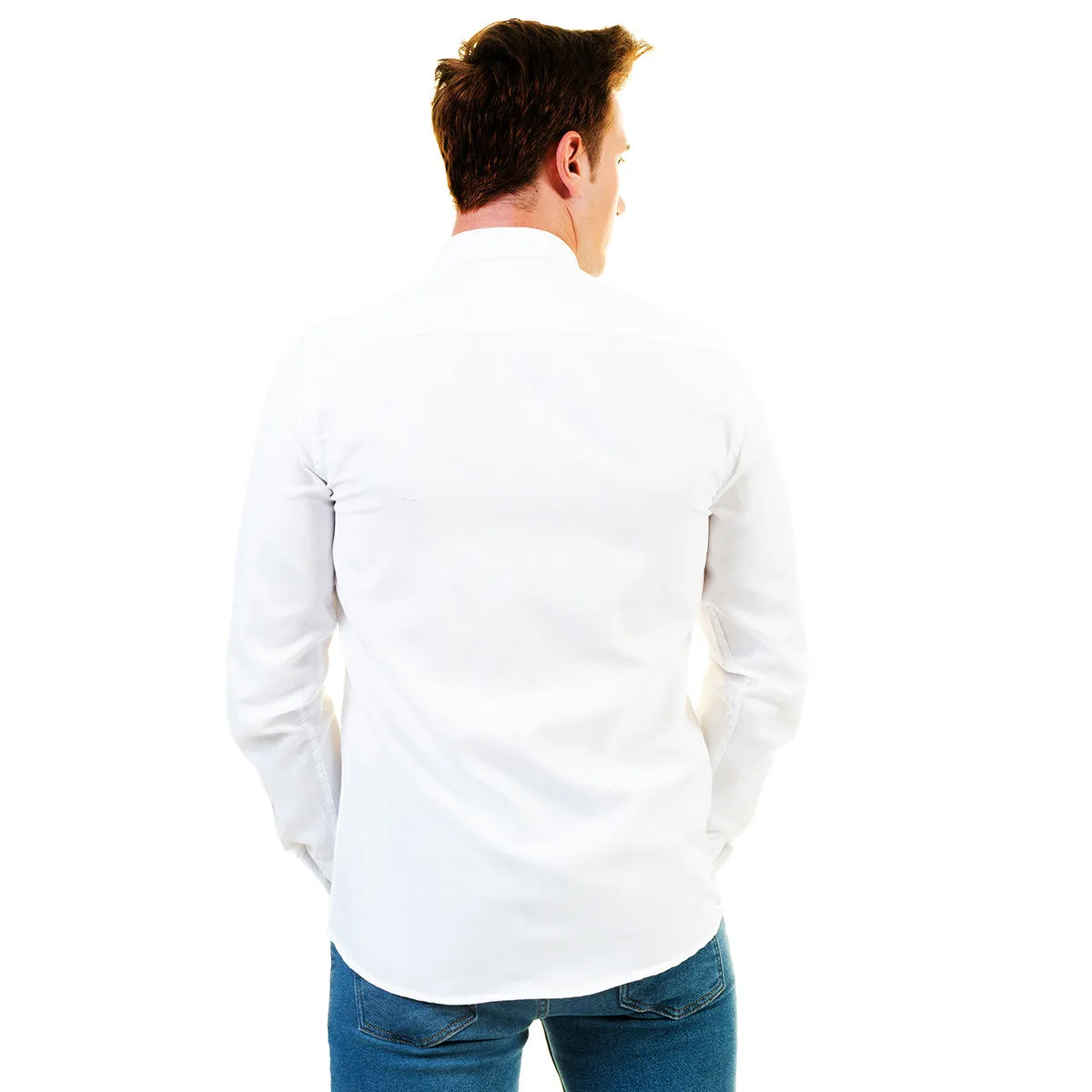 Solid White Mens Slim Fit Designer Dress Shirt - Tailored Cotton Shirts For Work And Casual