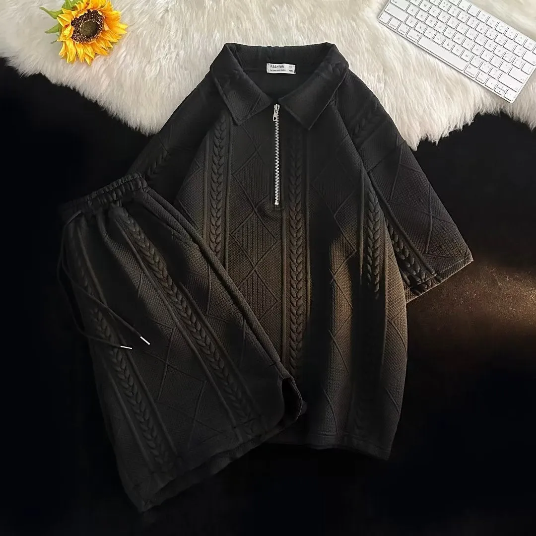Sports Suit Boys Loose Student Short Sleeve Simple Cropped Pants