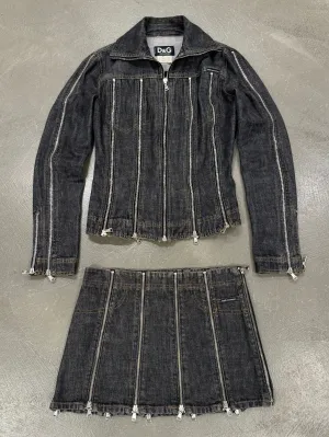 S/S 2004 Dolce & Gabbana zipper denim set (jacket   skirt)