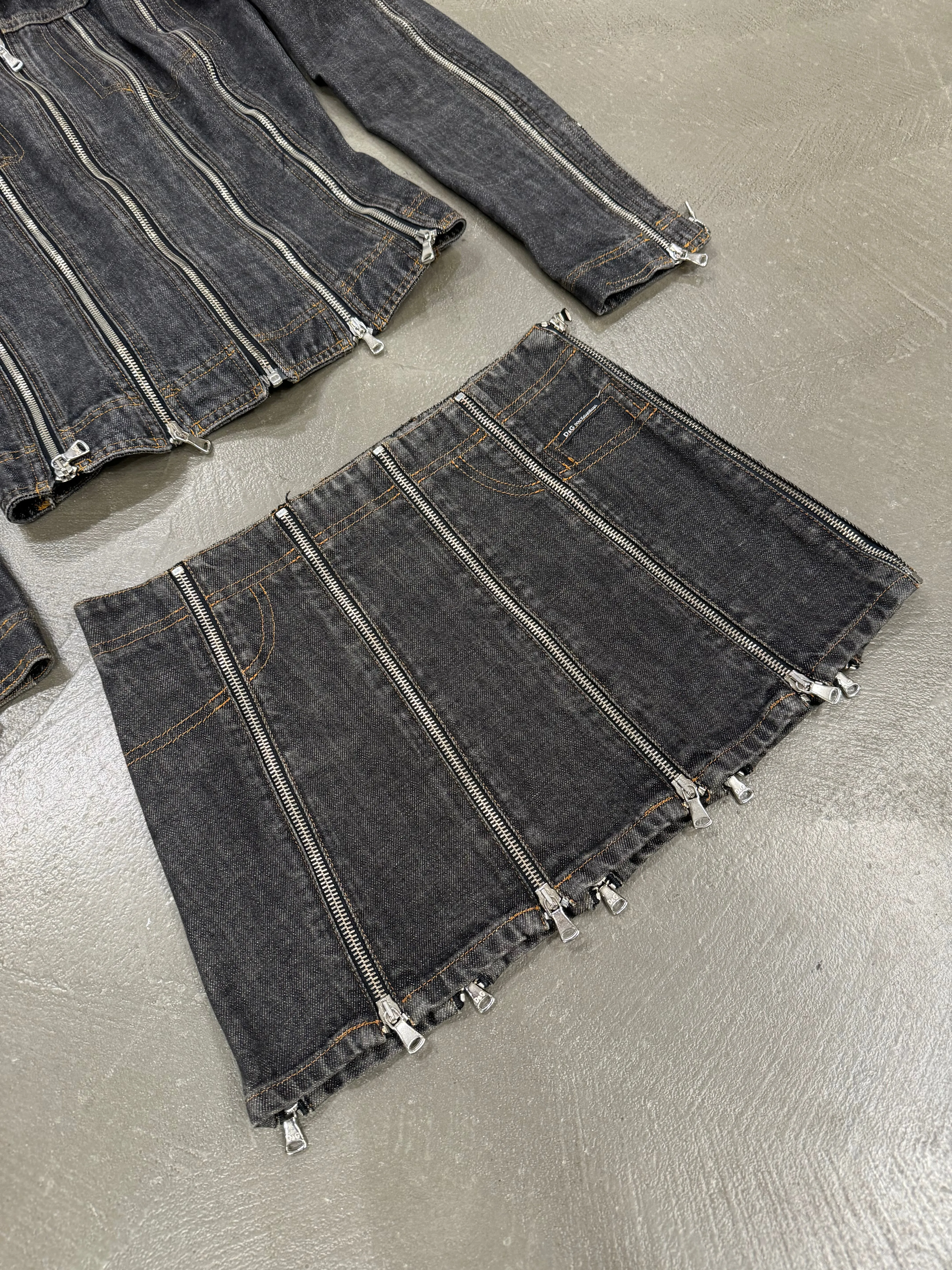 S/S 2004 Dolce & Gabbana zipper denim set (jacket   skirt)